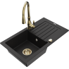 Mexen Pablo 1-miskový granitový dřez s odkapávačem a kuchyňskou baterií Savita, Černá - 6510-77-672601-50