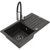 Mexen Pablo 1-miskový granitový dřez s odkapávačem a kuchyňskou baterií Aster, Černá/Zlatá kovová - 6510-75-73450-07-B