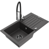 Mexen Pablo 1-miskový granitový dřez s odkapávačem a kuchyňskou baterií Aster, Skvrnitá černá - 6510-76-73450-07-B
