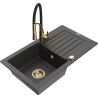 Mexen Pablo 1-miskový granitový dřez s odkapávačem a kuchyňskou baterií Aster, Skvrnitá černá - 6510-76-73450-57-G