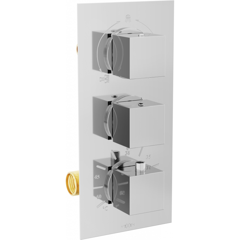 Mexen Cube termostatická vanovo-sprchová baterie 3 cestná, Chromovaná - 77503-00
