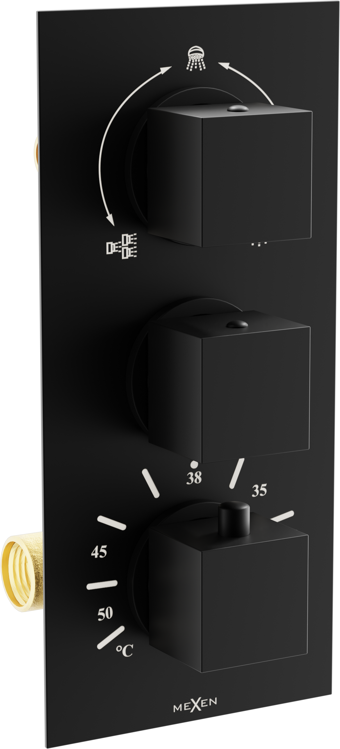 Mexen Cube termostatická vanovo-sprchová baterie 3 cestná, Černá - 77503-70