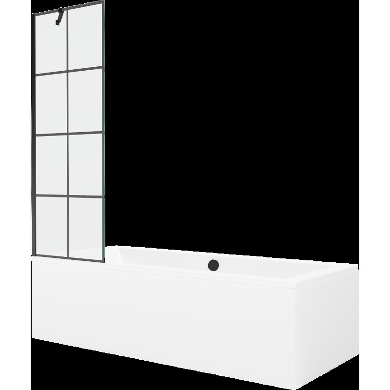 Mexen Cube obdélníková vana 180 x 80 cm s pláštěm 1-křídlovou zástěnou 60 cm, Černý vzor - 550518080X9506007077