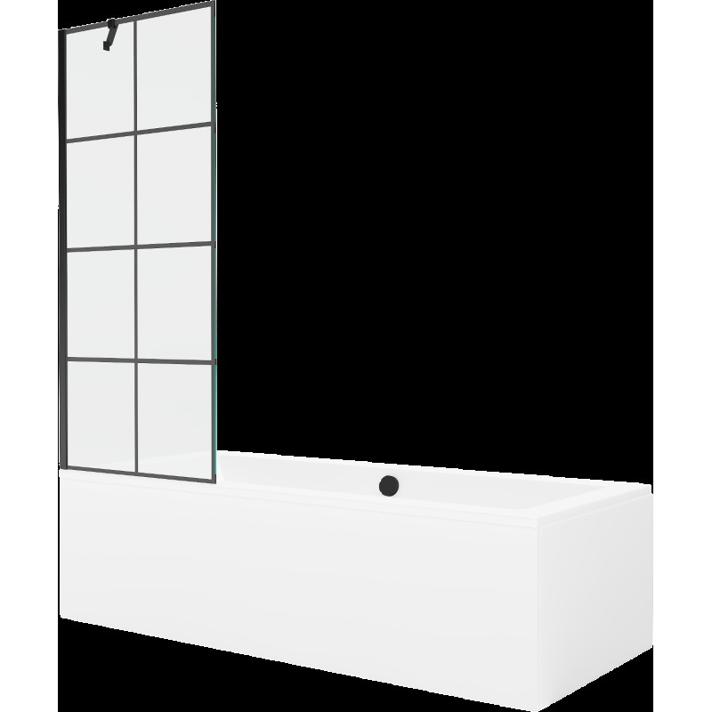 Mexen Cube obdélníková vana 180 x 80 cm s pláštěm 1-křídlovou zástěnou 70 cm, Černý vzor - 550518080X9507007077