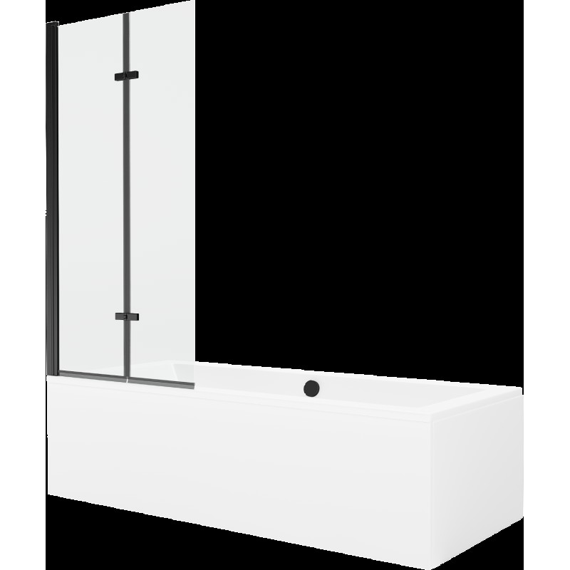 Mexen Cube obdélníková vana 180 x 80 cms pláštěm 2-křídlovou zástěnou 80 cm, Průhledné, Černá - 550518080X9208027000