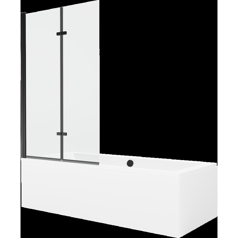 Mexen Cube obdélníková vana 180 x 80 cms pláštěm 2-křídlovou zástěnou 100 cm, Průhledné, Černá - 550518080X9210027000