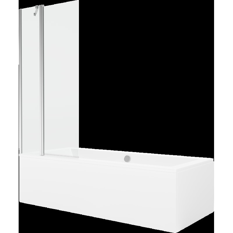 Mexen Cube obdélníková vana 180 x 80 cm s pláštěm 1-křídlovou zástěnou 80 cm, Průhledné, Chromovaná - 550518080X9408110100