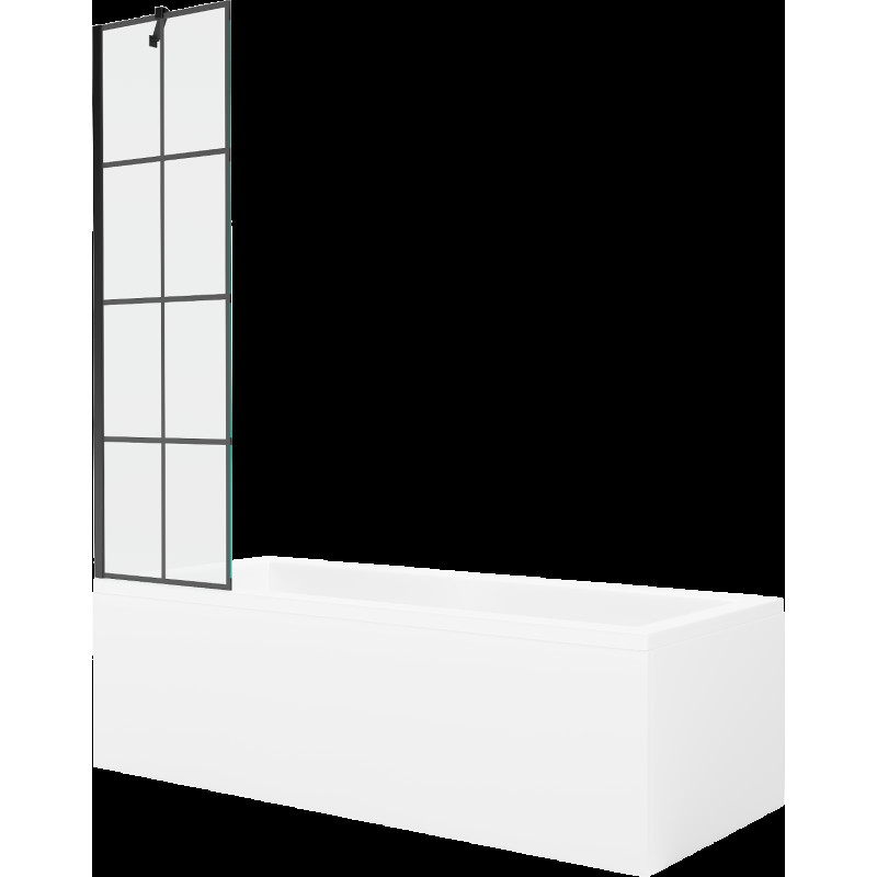 Mexen Cubik obdélníková vana 170 x 70 cm s pláštěm 1-křídlovou zástěnou 50 cm, Černý vzor - 550317070X9505007077