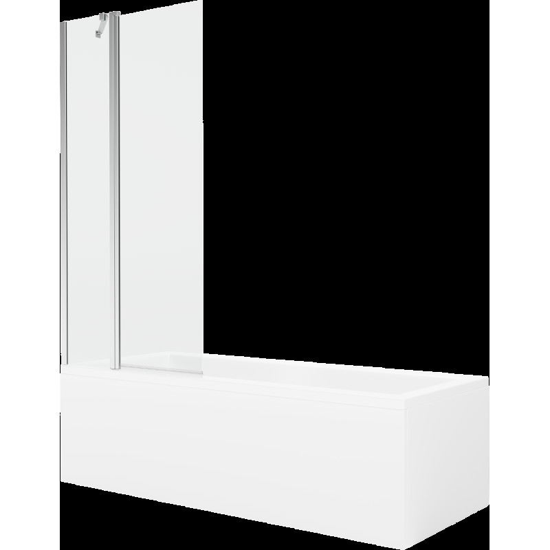 Mexen Cubik obdélníková vana 150 x 70 cm s pláštěm 1-křídlovou zástěnou 80 cm, Průhledné, Chromovaná - 550315070X9408110100