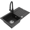 Mexen Pablo 1-miskový granitový dřez s odkapávačem a kuchyňskou baterií Elia, Černá/Stříbrná kovová - 6510-73-670101-70