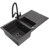 Mexen Matias 1,5-miskový granitový dřez s odkapávačem a kuchyňskou baterií Duo, Skvrnitá černá - 6502-76-671701-70-B