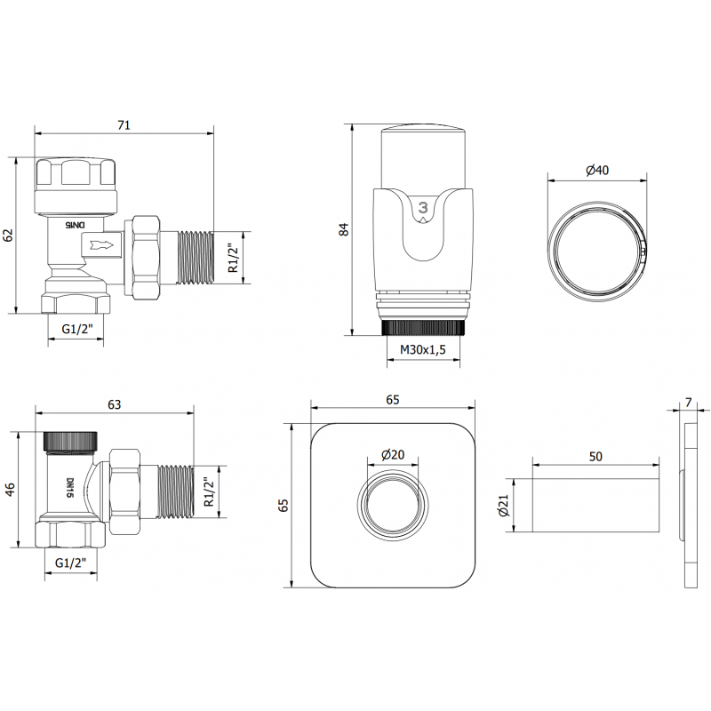 Mexen G00 sada termostatických ventilů rohová s krytkou S, chrom - W901-900-909-01