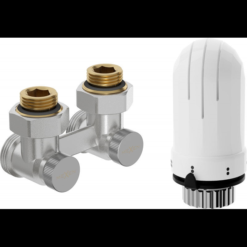 Mexen G03 termostatická sada dvourubá DN50, úhlová 1/2"x3/4", nikl - W911-012-938-01