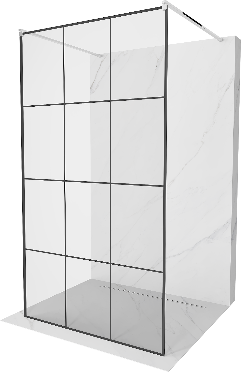 Mexen Kioto volně stojící sprchová zástěna 110 x 200 cm, Průhledné/Černý vzor 8 mm, Chromovaná - 800-110-002-01-77