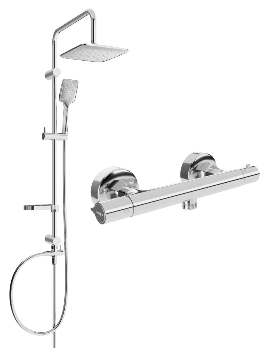 Mexen Sven odkrytý sprchový set s dešťovou sprchovou hlavicí a termostatickou sprchovou baterií Slim, Chromovaná - 77105262-00
