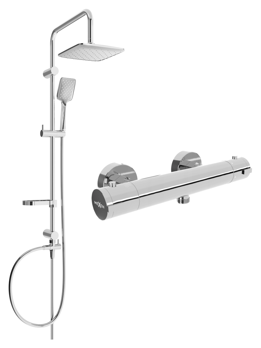 Mexen Sven odkrytý sprchový set s dešťovou sprchovou hlavicí a termostatickou sprchovou baterií Kai, Chromovaná - 77100262-00