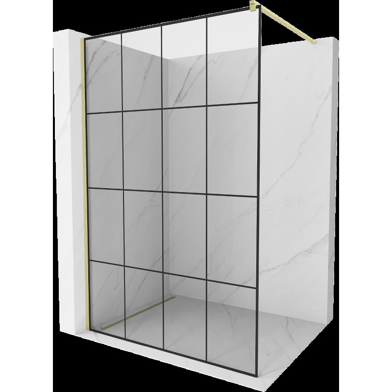 Mexen Kioto sprchová stěna Walk-in 140 x 200 cm, černý vzor 8 mm, zlatá kartáčovaná - 800-140-101-55-77