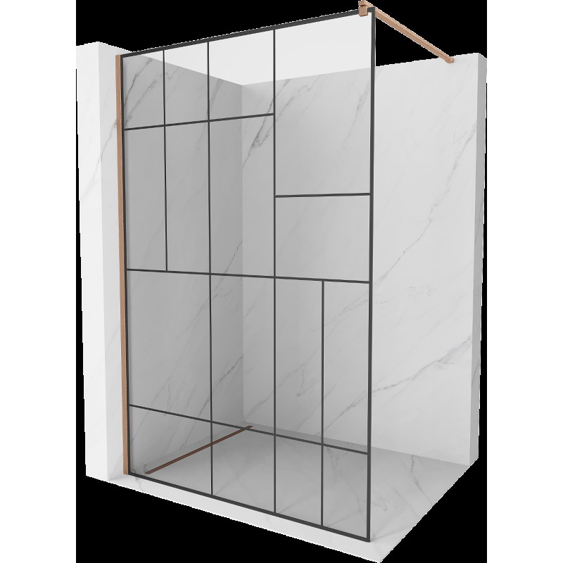 Mexen Kioto sprchová stěna Walk-in 100 x 200 cm, černý vzor 8 mm, kartáčovaná měď - 800-100-101-65-78