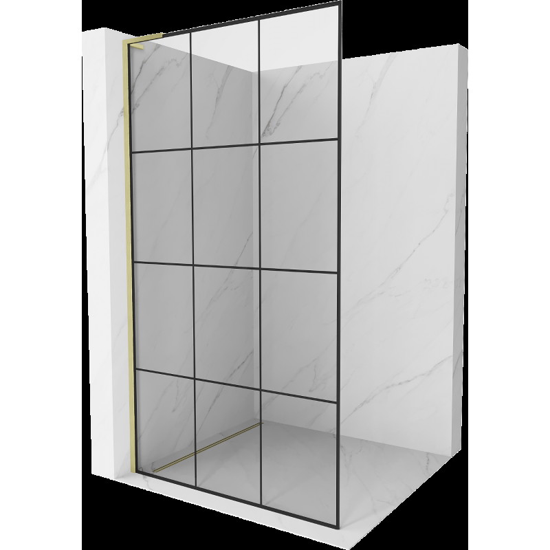 Mexen Kioto L sprchová stěna Walk-in 100 x 200 cm, černý vzor, zlato broušené - 800-100-103-55-77