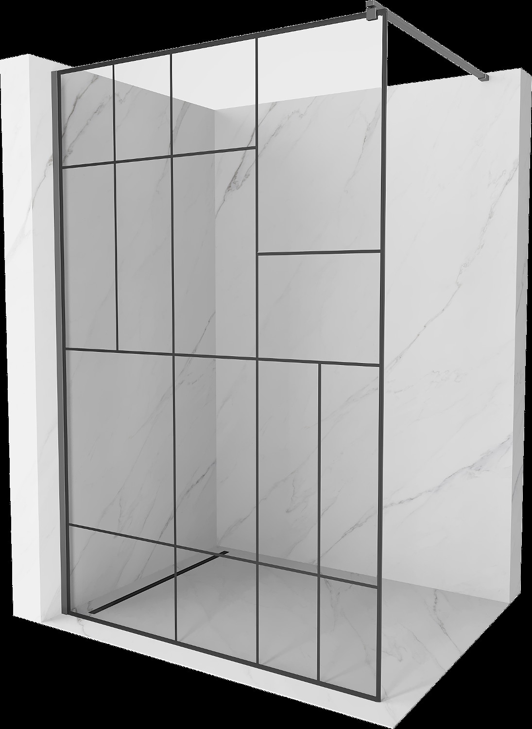 Mexen Kioto sprchová stěna Walk-in 110 x 200 cm, černý vzor 8 mm, gun metal - 800-110-101-95-78