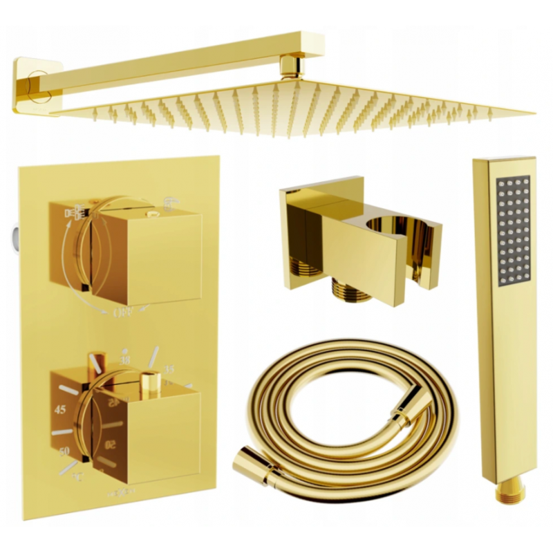 Mexen Cube DR02 podomítkový sprchový set z dešťová specha 30 cm, Zlatá - 77502DR0230-50