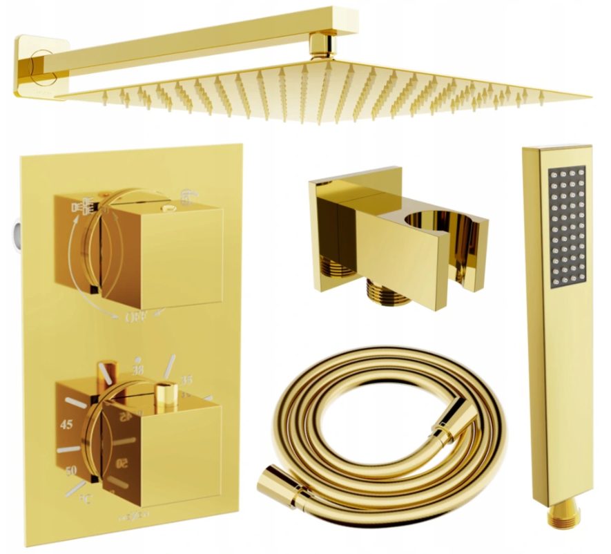 Mexen Cube DR02 podomítkový sprchový set z dešťová specha 30 cm, Zlatá - 77502DR0230-50