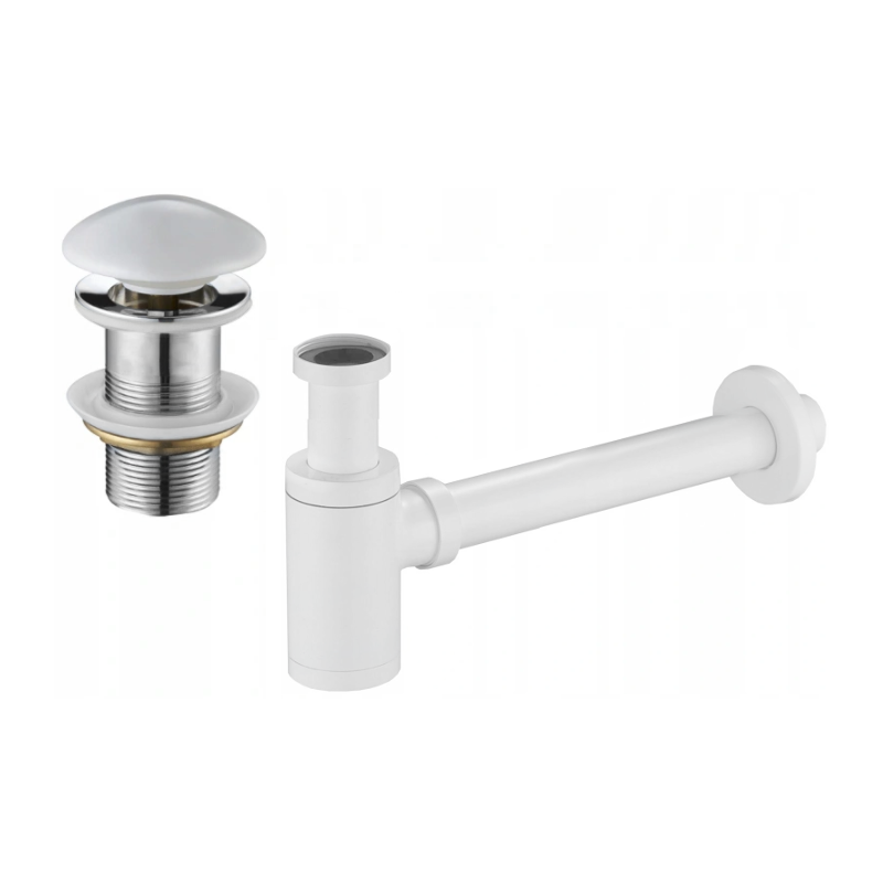 Mexen kulatý umyvadlový sifon s keramickým kohoutkem klik-klak, bez přepadu, Bílá - 7991050-25