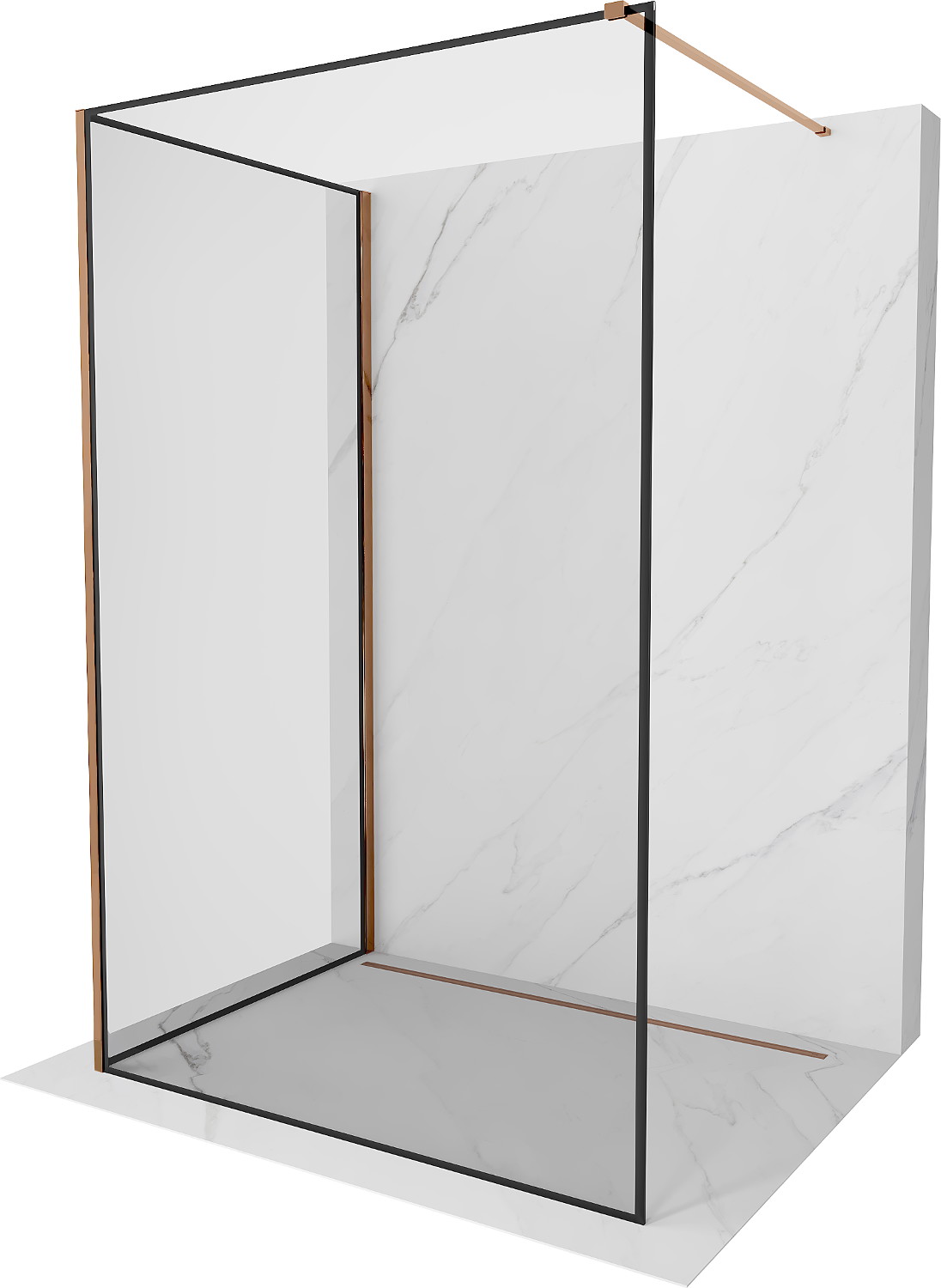 Mexen Kioto sprchová stěna Walk-in 120 x 70 cm, černý vzor, růžové zlato - 800-120-212-60-70-070