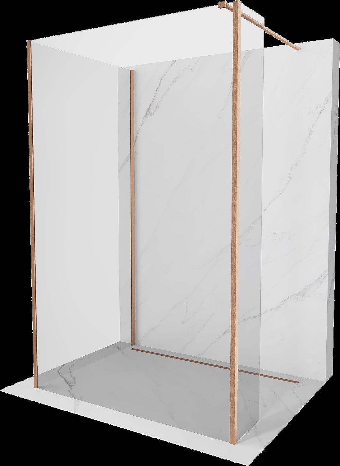 Mexen Kioto sprchová stěna Walk-in 140 x 85 x 30 cm, transparentní, broušená měď - 800-140-085-221-65-00-030