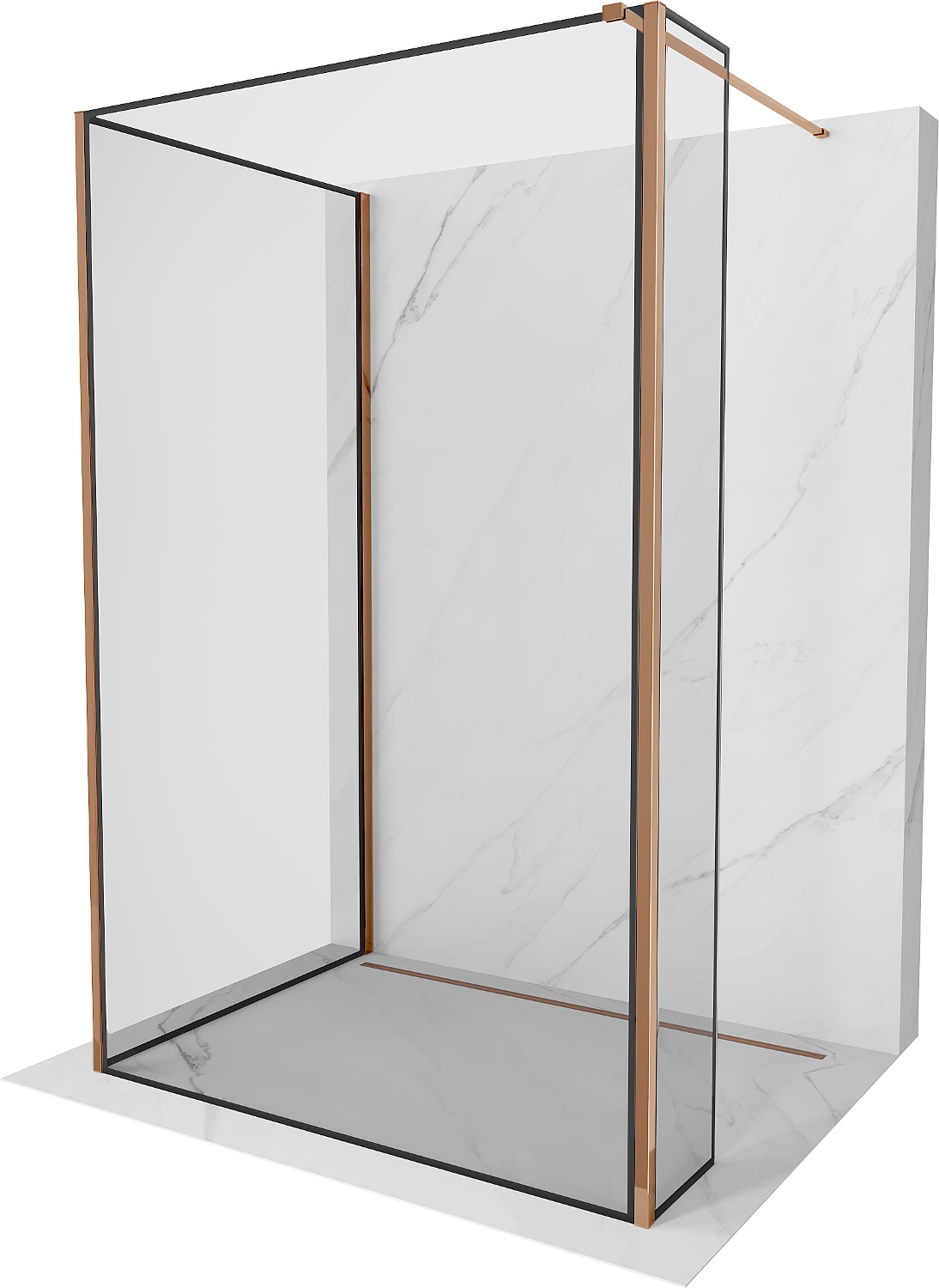 Mexen Kioto sprchová stěna Walk-in 120 x 70 x 30 cm, černý vzor, růžové zlato - 800-120-070-221-60-70-030