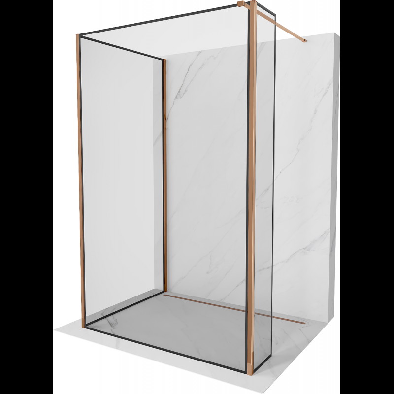 Mexen Kioto zástěna sprchová Walk-in 140 x 100 x 30 cm, černý vzor, růžové zlato - 800-140-100-221-60-70-030