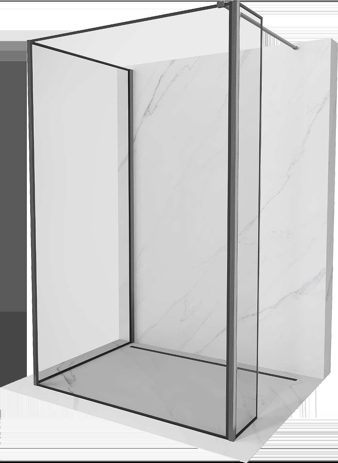 Mexen Kioto sprchová stěna Walk-in 90 x 80 x 40 cm, černý vzor, gun gray kartáčovaný - 800-090-080-221-66-70-040