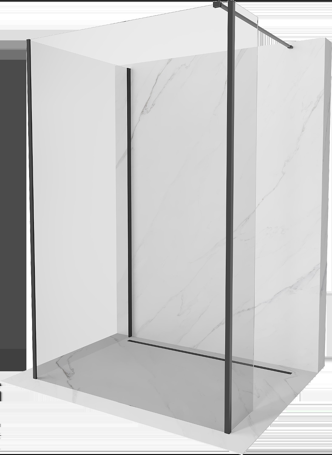 Mexen Kioto sprchová stěna Walk-in 130 x 90 x 30 cm, transparentní, černá - 800-130-090-221-70-00-030