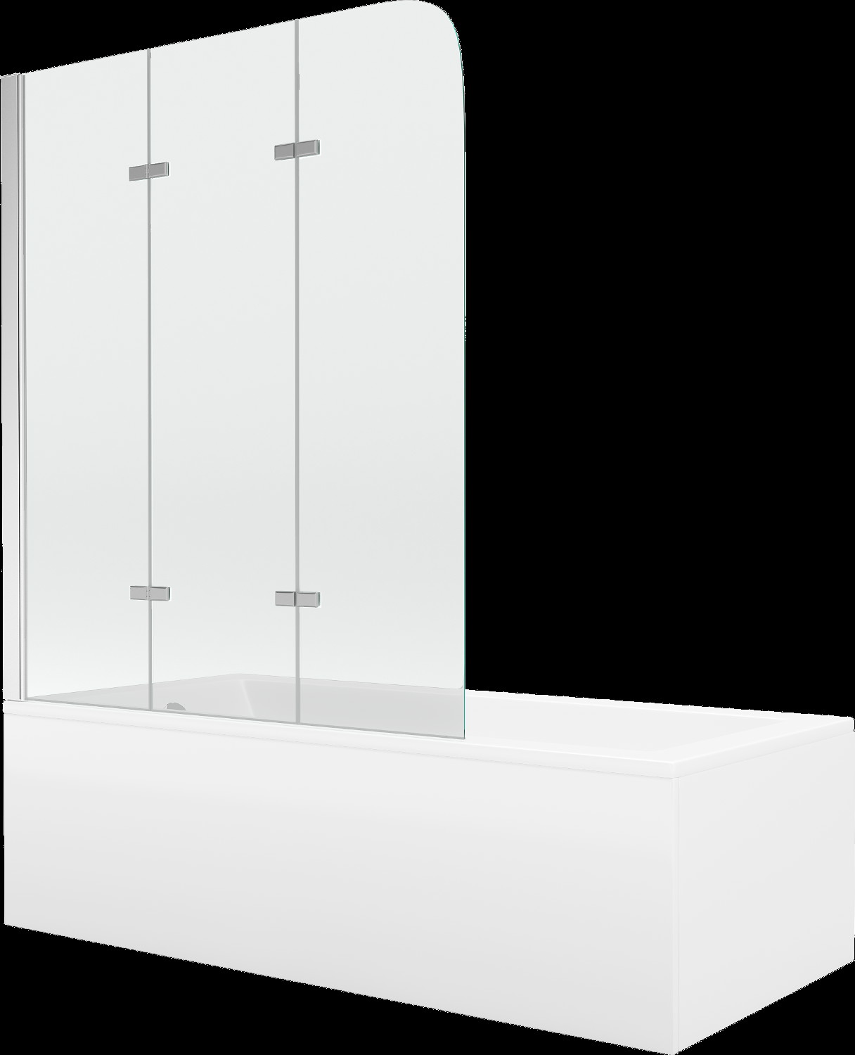 Mexen Cubik obdélníková vana 170 x 70 cm s pláštěm a 3-křídlovou zástěnou 120 cm, Průhledné, Chromovaná - 550317070X9012030100