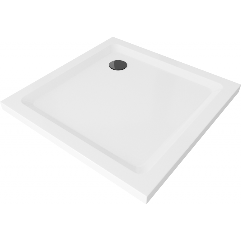 Mexen Flat čtvercová vanička do sprchového kout slim 70 x 70 cm, Bílá, sifon Černá - 40107070B