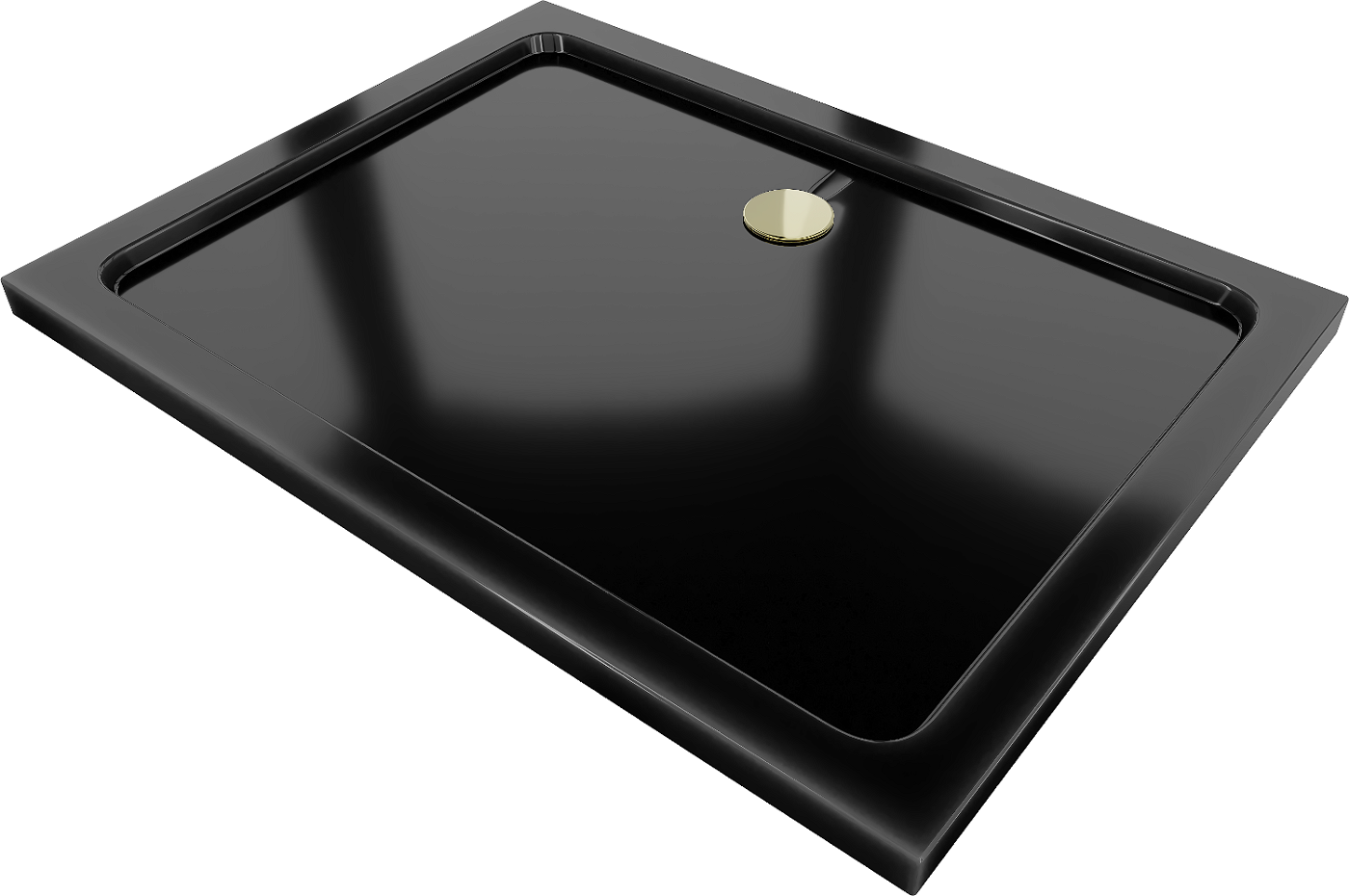 Mexen Flat obdélníková vanička do sprchového koutu slim 110 x 100 cm, Černá, sifon Zlatá - 40701011G