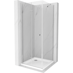 Mexen Lima skládací sprchový kout 90 x 90 cm, Průhledné, Chromovaná + sprchová vanička Flat - 856-090-090-01-00-4010