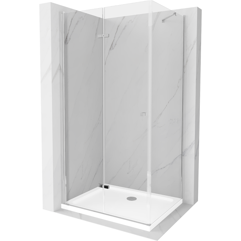 Mexen Lima skládací sprchový kout 120 x 70 cm, Průhledné, Chromovaná + sprchová vanička Flat - 856-120-070-01-00-4010