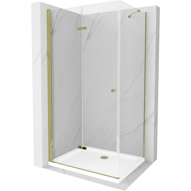 Mexen Lima skládací sprchový kout 70 x 90 cm, Průhledné, Zlatá + sprchová vanička Flat - 856-070-090-50-00-4010