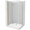 Mexen Lima skládací sprchový kout 100 x 80 cm, Průhledné, Zlatá + sprchová vanička Flat - 856-100-080-50-00-4010