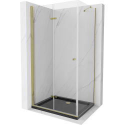 Mexen Lima skládací sprchový kout 100 x 90 cm, Průhledné, Zlatá + sprchová vanička Flat, Černá - 856-100-090-50-00-4070G