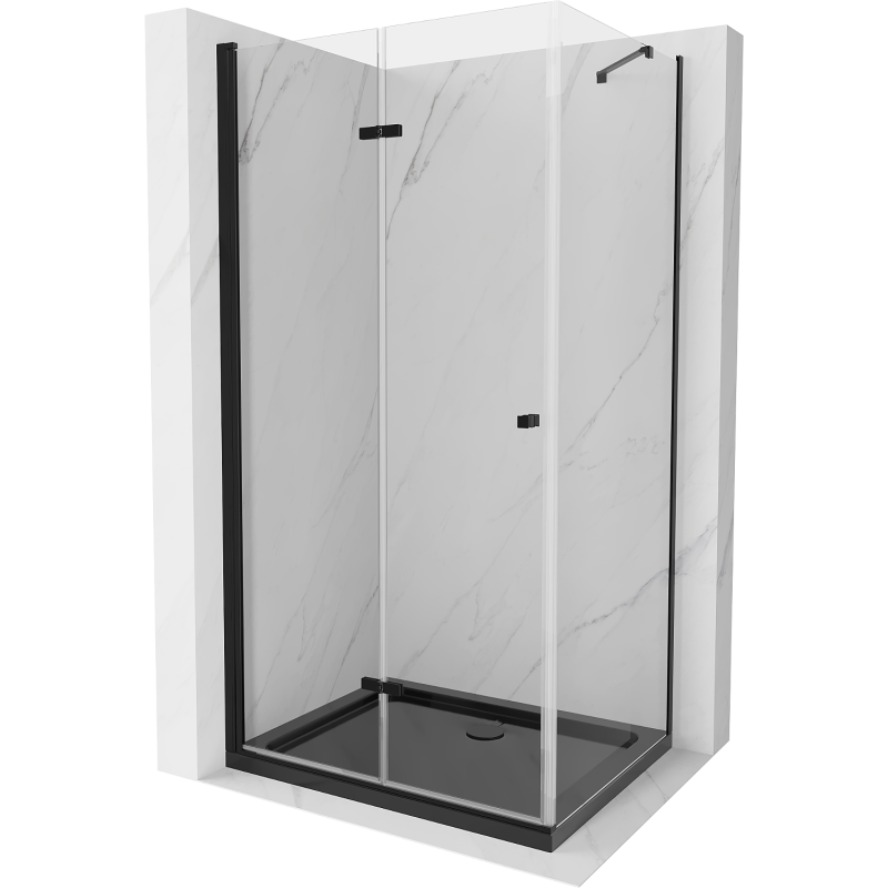 Mexen Lima skládací sprchový kout 90 x 100 cm, Průhledné, Černá + sprchová vanička Flat, Černá - 856-090-100-70-00-4070B