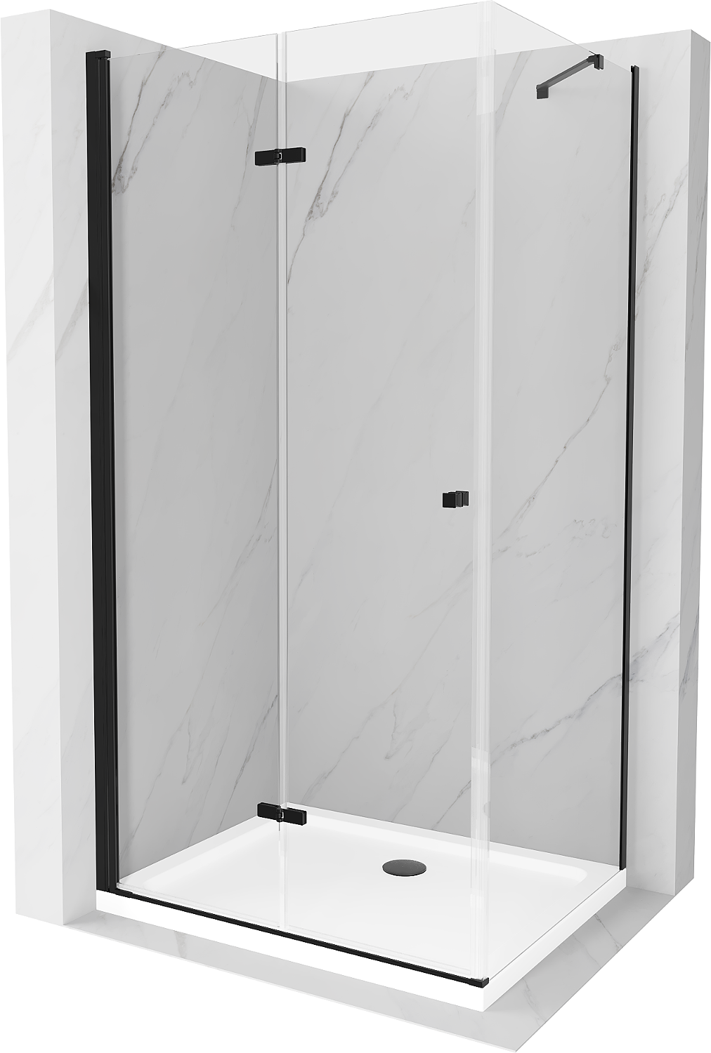 Mexen Lima skládací sprchový kout 80 x 90 cm, Průhledné, Černá + sprchová vanička Flat, Bílá - 856-080-090-70-00-4010B