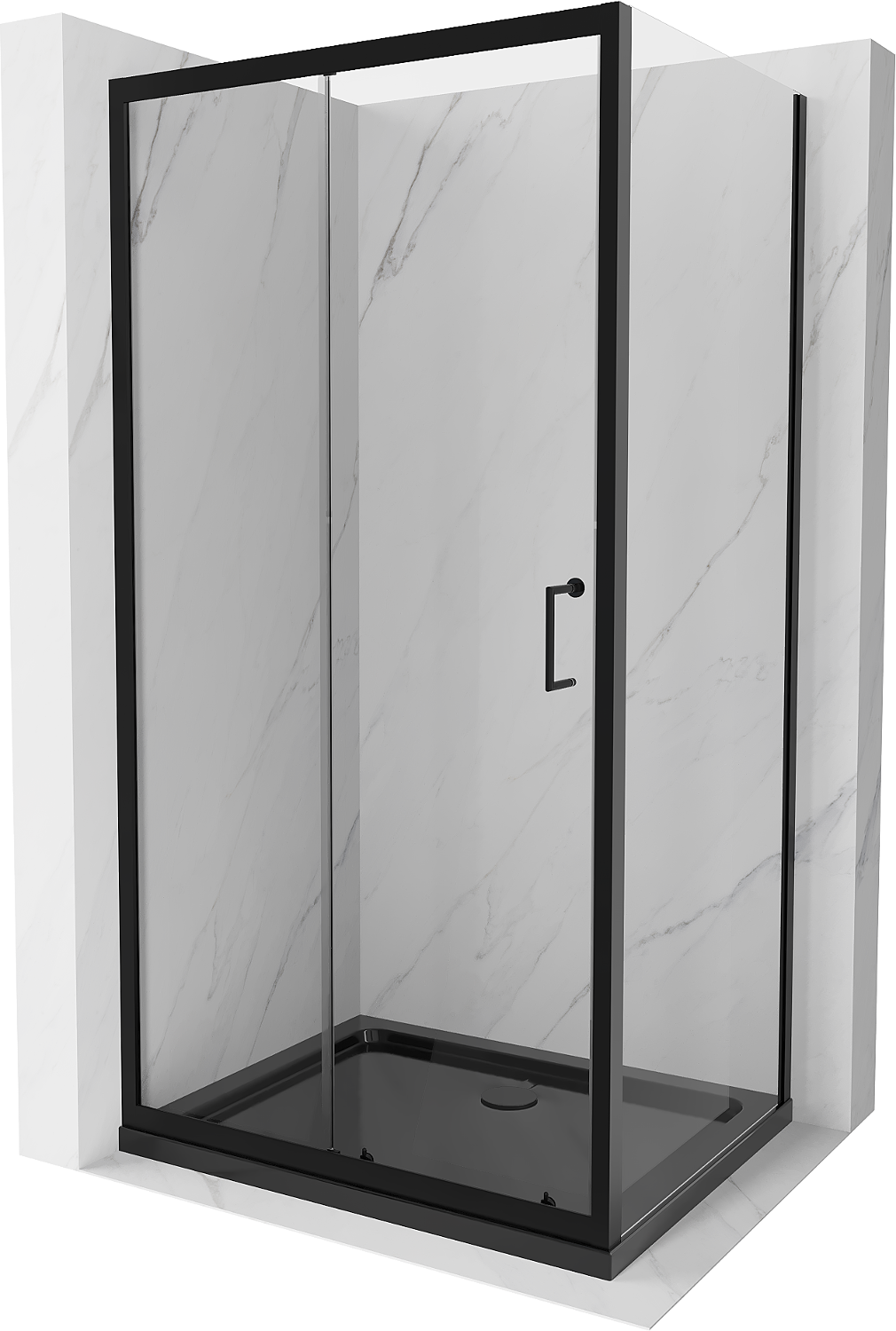 Mexen Apia rozsouvací sprchový kout 130 x 70 cm, Průhledné, Černá + sprchová vanička Flat, Černá - 840-130-070-70-00-4070B