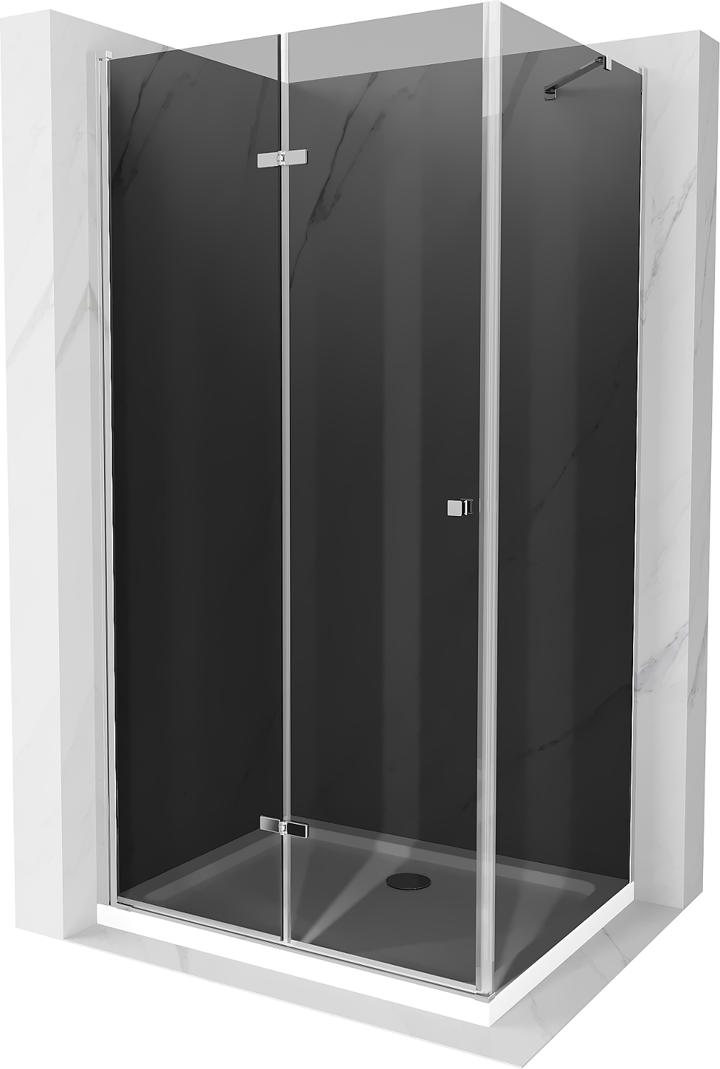 Mexen Lima skládací sprchový kout 70 x 100 cm, Grafitově černá, Chromovaná + sprchová vanička Flat, Bílá - 856-070-100-01-40-401