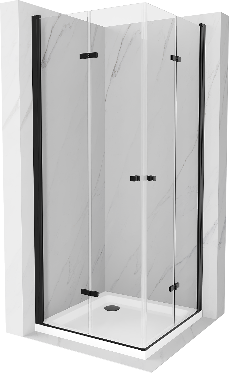 Mexen Lima Duo skládací sprchový kout 70 x 70 cm, Průhledné, Černá + sprchová vanička Flat - 856-070-070-70-02-4010B