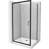 Mexen Apia rozsouvací sprchový kout 100 x 80 cm, Průhledné, Černá + sprchová vanička Flat, Bílá- 840-100-080-70-00-4010B