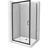 Mexen Apia rozsouvací sprchový kout 90 x 80 cm, Průhledné, Černá + sprchová vanička Flat, Bílá- 840-090-080-70-00-4010B