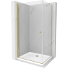 Mexen Pretoria sprchový kout s otočnými dveřmi 70 x 100 cm, Průhledné, Zlatá + sprchová vanička Flat - 852-070-100-50-00-4010
