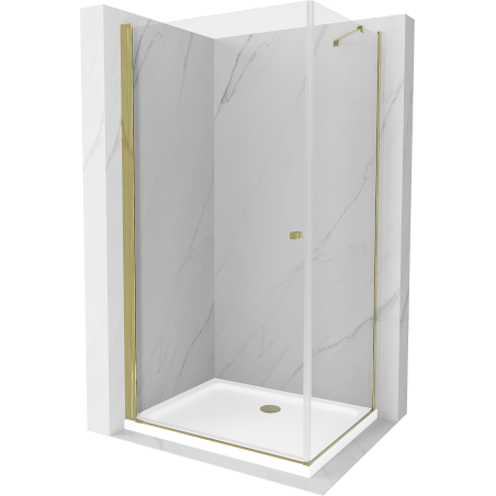 Mexen Pretoria sprchový kout s otočnými dveřmi 90 x 70 cm, Průhledné, Zlatá + sprchová vanička Flat - 852-090-070-50-00-4010